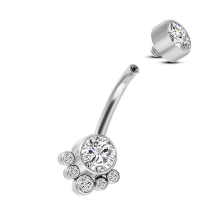 Piercing para ombligo con engaste de bisel, color plata y titanio