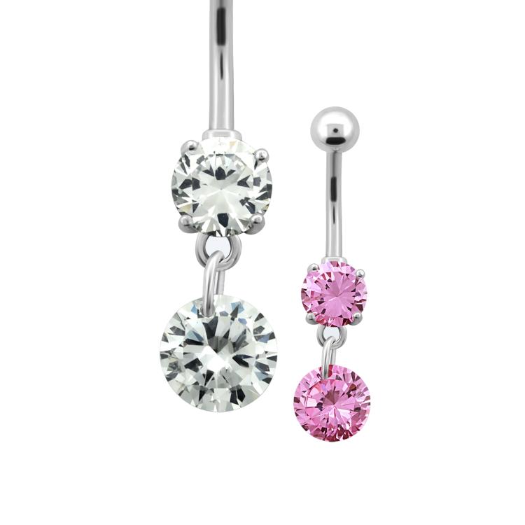 Navelpiercing Hangend Kristal Clear Zilverkleurig – Chirurgisch Staal