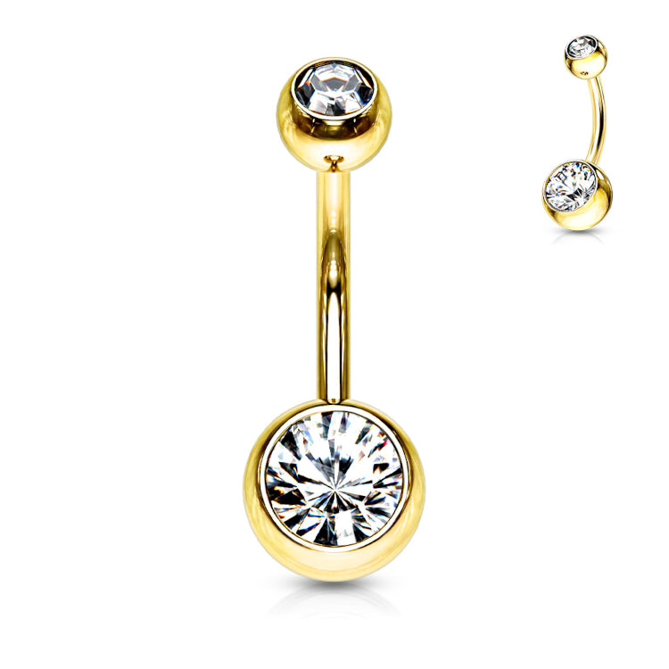 Piercing de ombligo Doble Circonita Dorado – Titanio