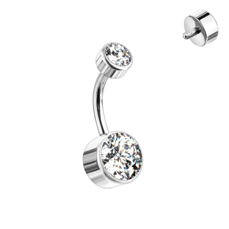 Piercing para ombligo con discos de circonita color plata y titanio