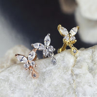 Barbell Vlinder Zirconia - Chirurgisch Staal & 14kt Goldplated