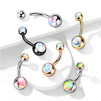 Meerdere navelpiercings met gladde multicolor steen in goudkleur, zilver, rosé of zwart