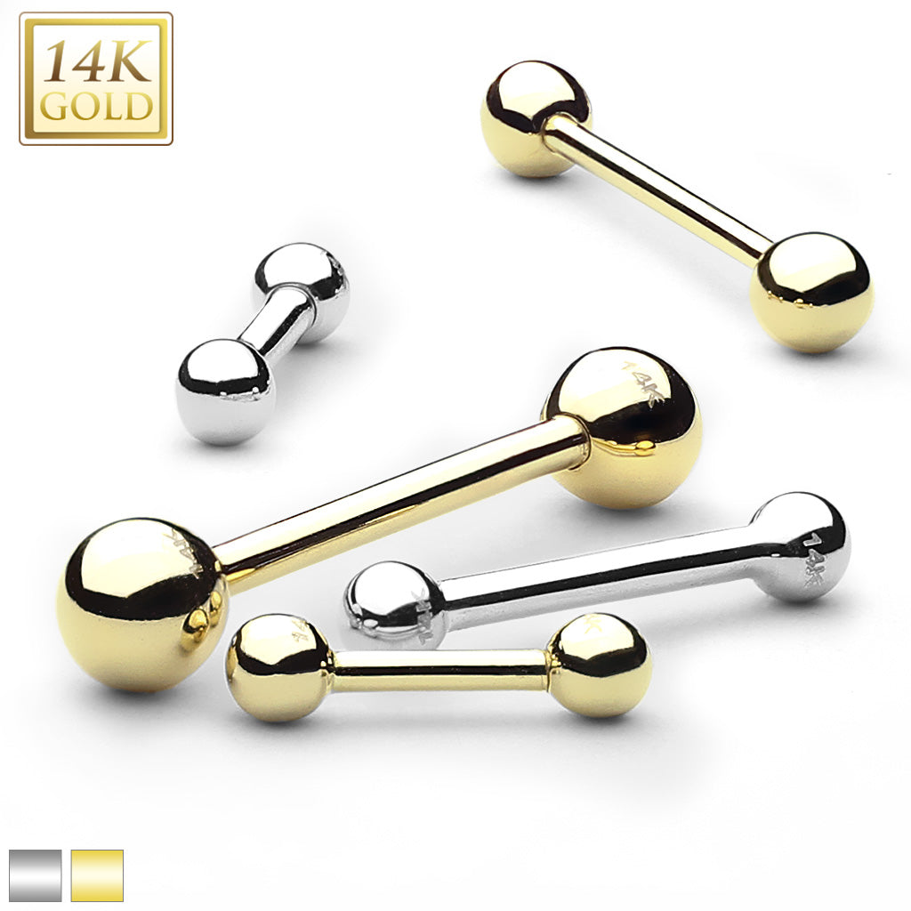 Barbell 14kt Wit Goud 1.6mm- Goud