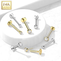 Labret piercing van 14kt witgoud met zirconia steen met threadless push in