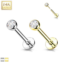  Labret piercing van 14kt goud met zirconia top