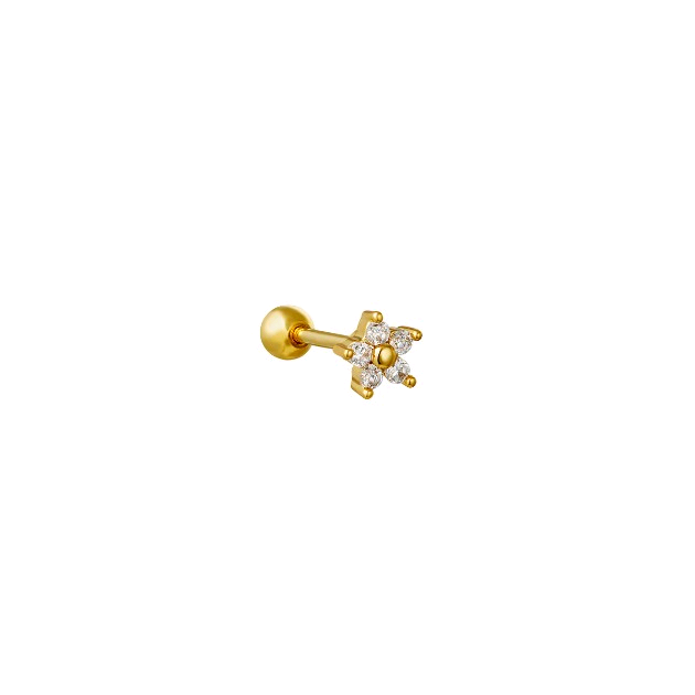 Barbell Bloemetje Zirconia Goudkleurig - Roestvrij Staal & Goldplated