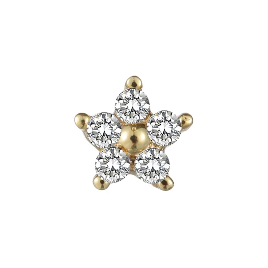 Goudkleurige Barbell Piercing Close up Bloemetje Zirconia Goldplated Roestvrij Staal