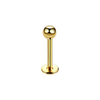 Goudkleurige labret piercing van chirurgisch staal met baltop– tijdloos en stijlvol ontwerp.