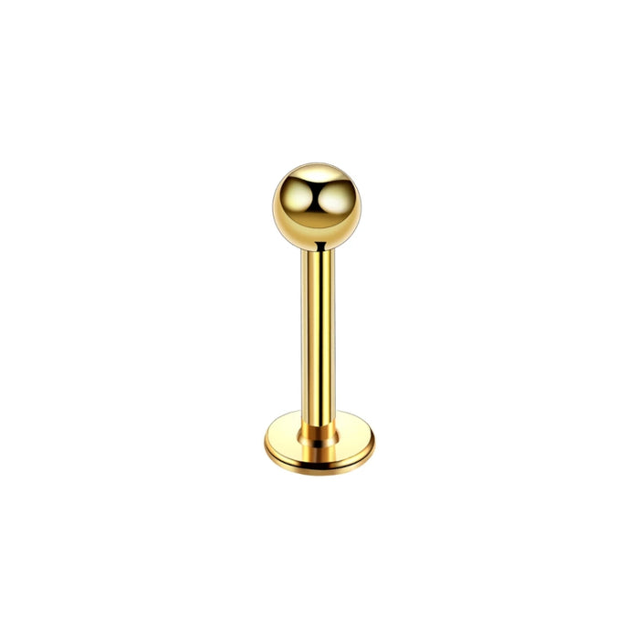 Goudkleurige labret piercing van chirurgisch staal met baltop– tijdloos en stijlvol ontwerp.