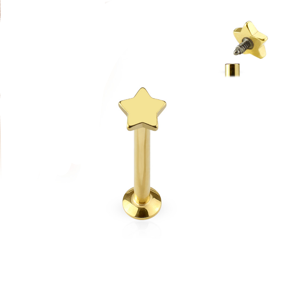 Goudkleurige labret met ster van chirurgisch staal – fonkelend en elegant