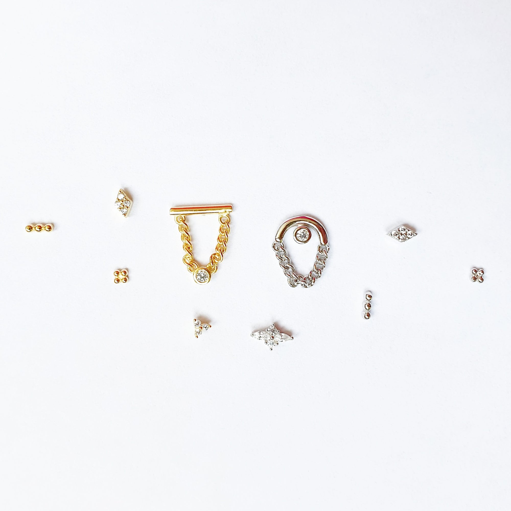 Pendiente con barra y colgante de cristal - Plata