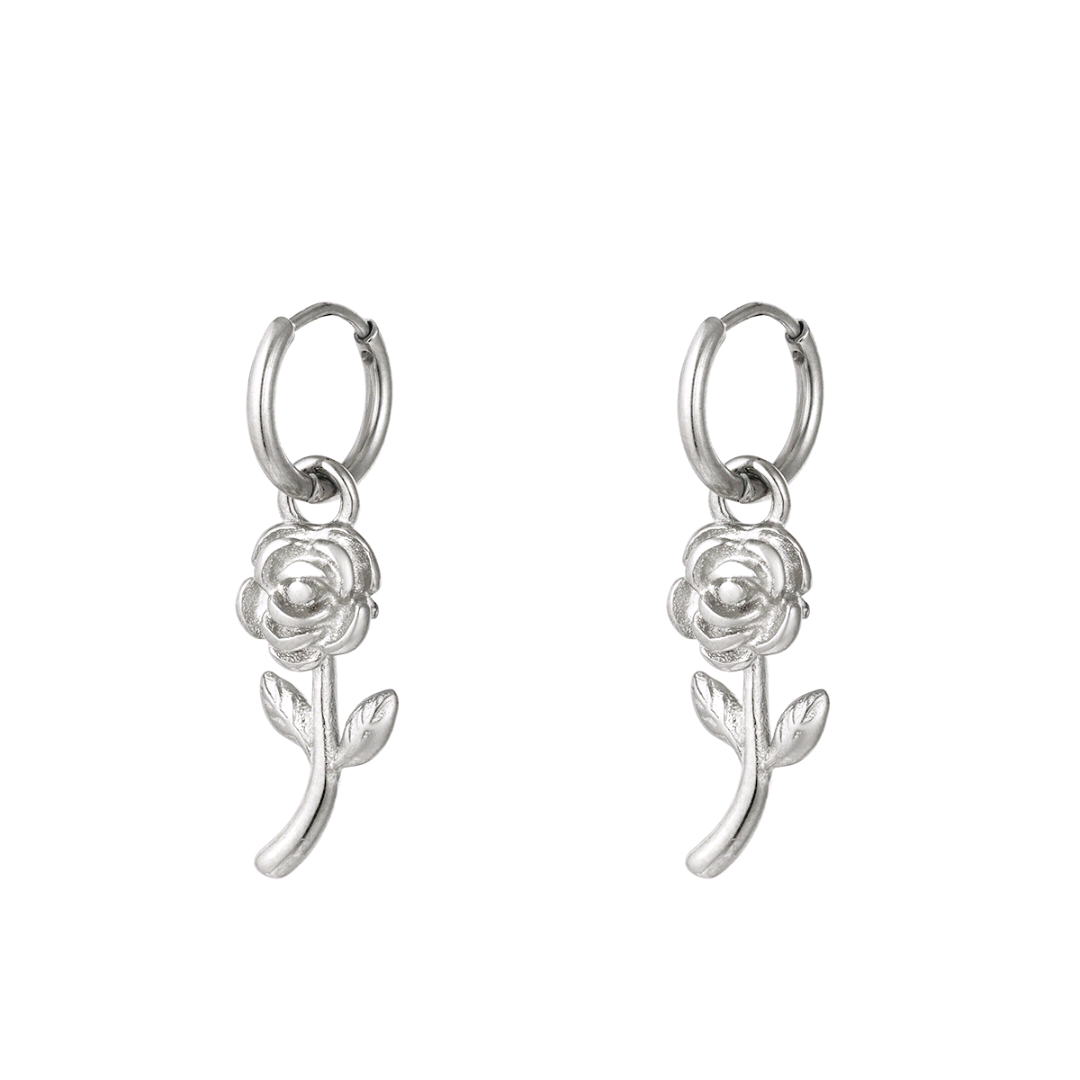 Pendientes Flor Color Plata - Acero Inoxidable
