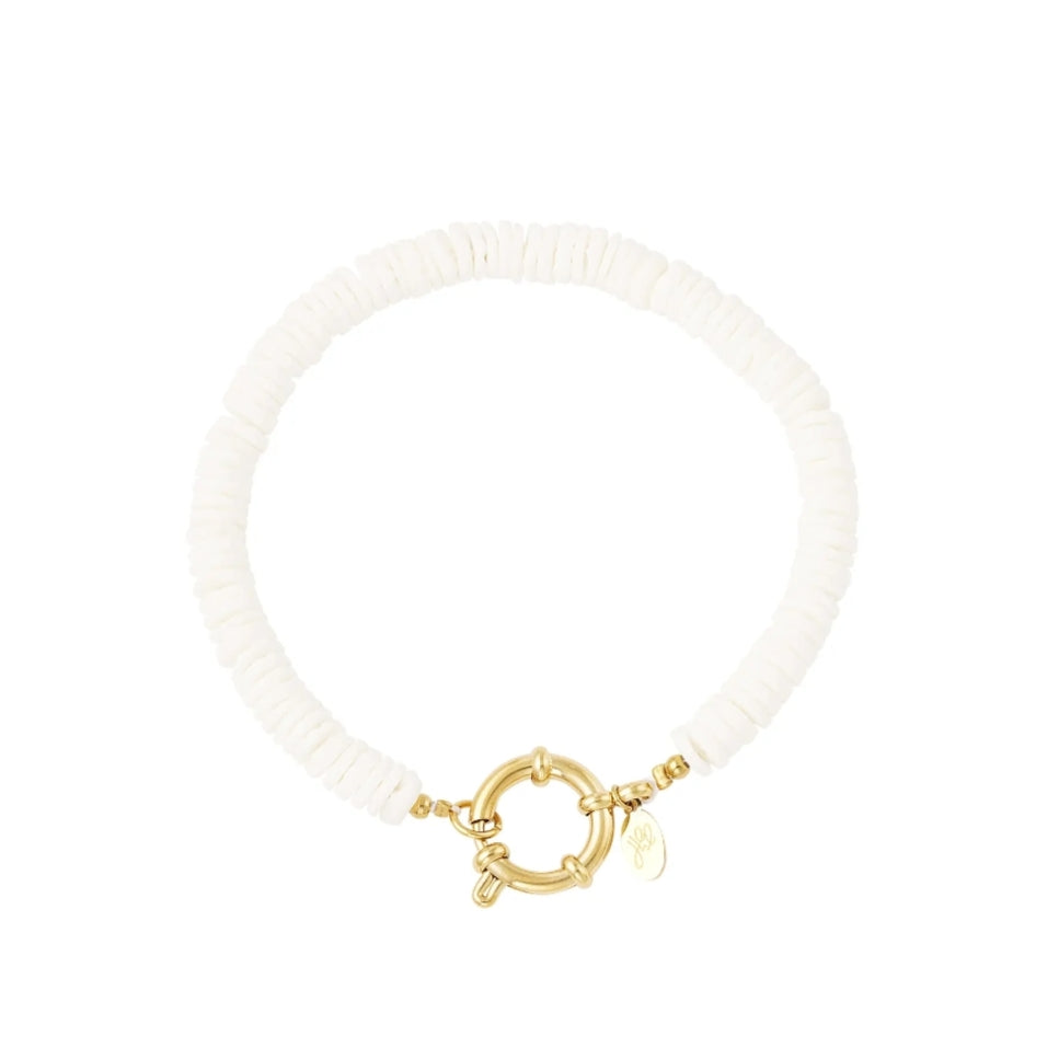 Armband Witte Schelpen Kralen - Roestvrij Staal