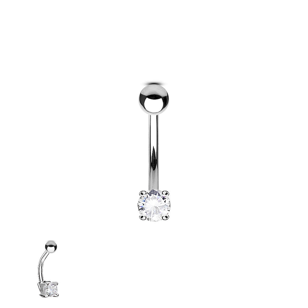 Piercing de barra curva de circonita color plata - Acero quirúrgico