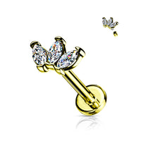 Goudkleurige labret piercing met marquise kristal