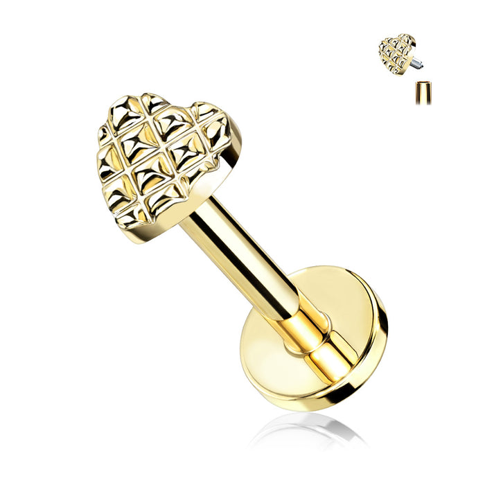 Goudkleurige labret met cut-out hart van chirurgisch staal 