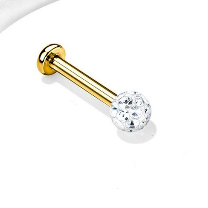 Goudkleurige micro base labret met kristallen baltop van chirurgisch staal – luxe en subtiel