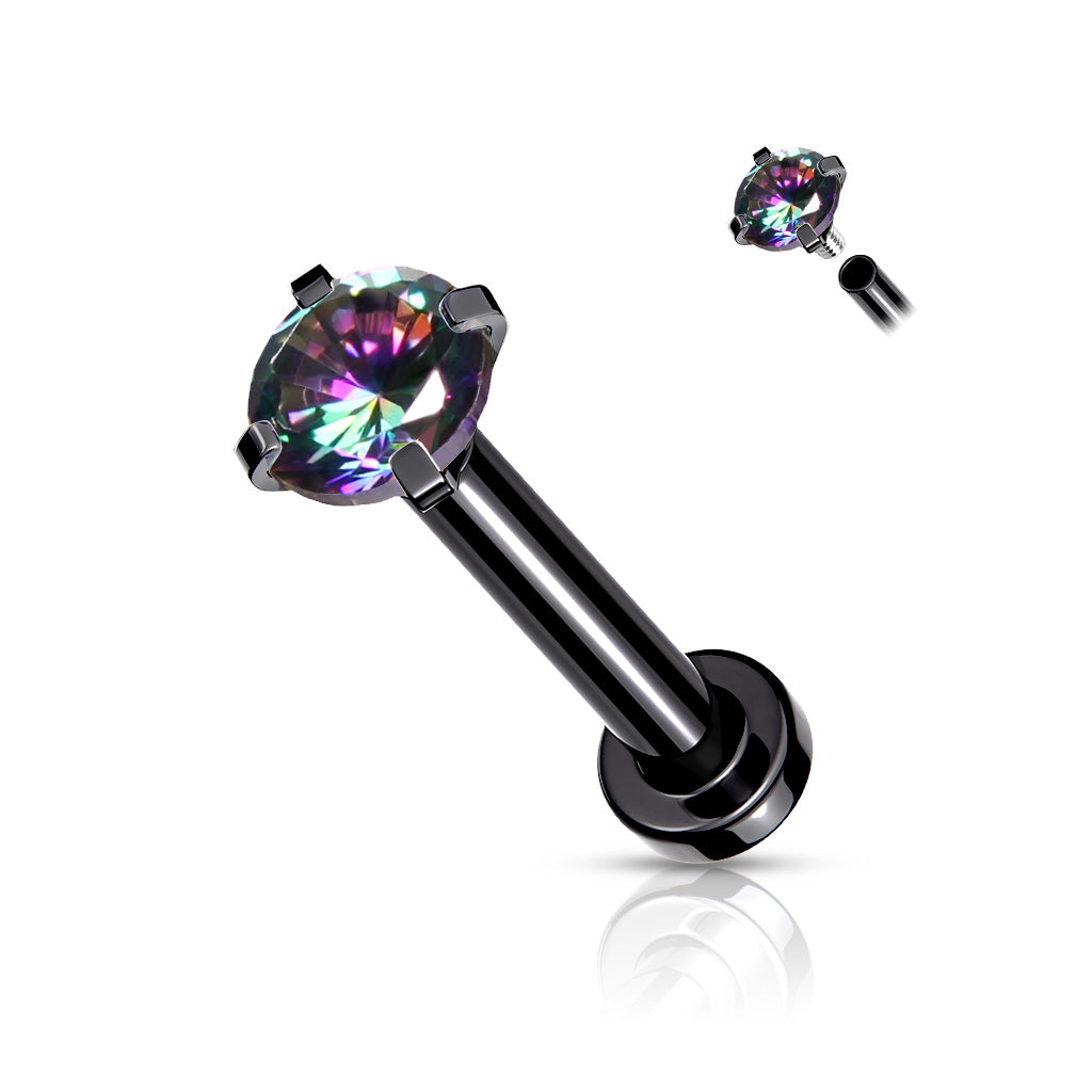 Zwarte micro labret met Aurora Borealis zirconia - Chirurgisch staal