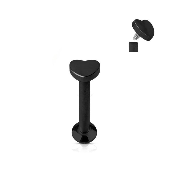 Zwarte mini labret met hartje van chirurgisch staal – stijlvol contrast