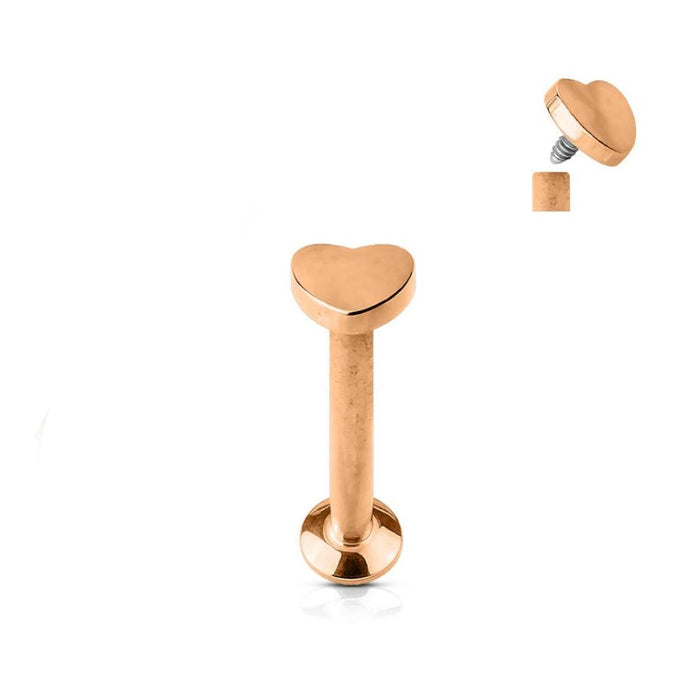 Rosékleurige mini labret met hartje van chirurgisch staal – subtiel en stijlvol