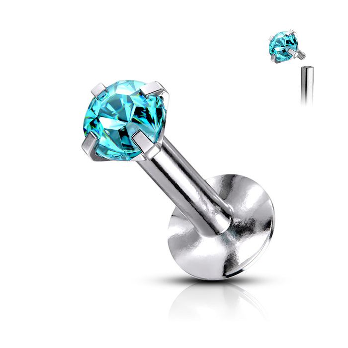 labret zilverkleurig met blauwe zirconia, chirurgisch staal, voor tragus, helix, lip