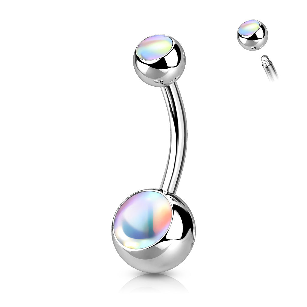 Zilverkleurige navelpiercing met gladde, multicolor steen van chirurgisch staal