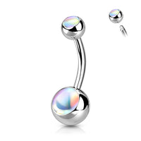 Zilverkleurige navelpiercing met gladde, multicolor steen van chirurgisch staal
