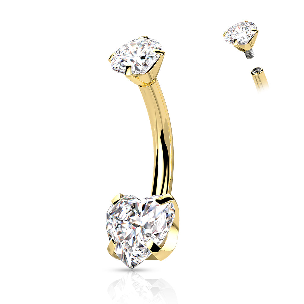 Goudkleurige hartvormige navelpiercing met kristallen van titanium
