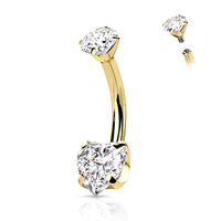 Goudkleurige hartvormige navelpiercing met kristallen van titanium
