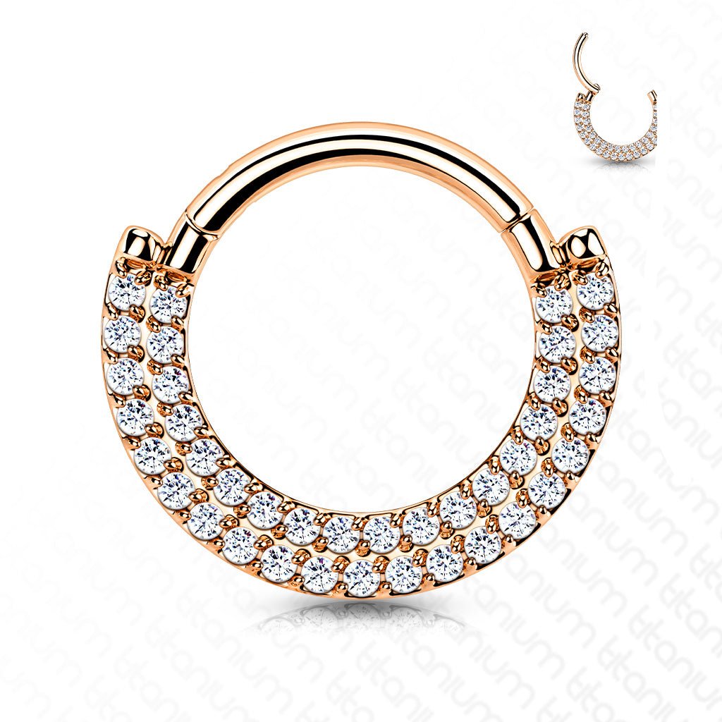 Piercing Click Ring Doble Circonita Rosado - Titanio