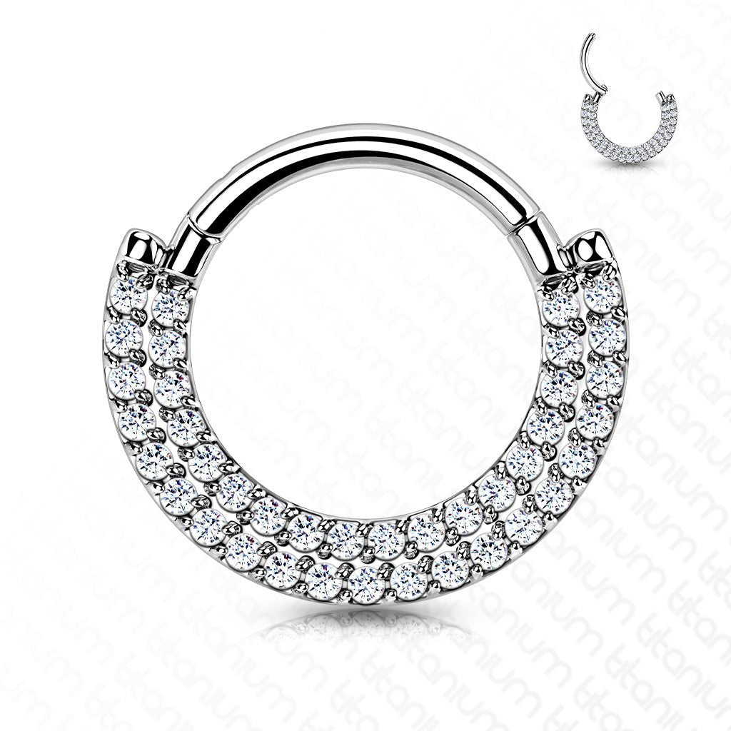 Piercing Click Ring Doble Zirconia - Titanio