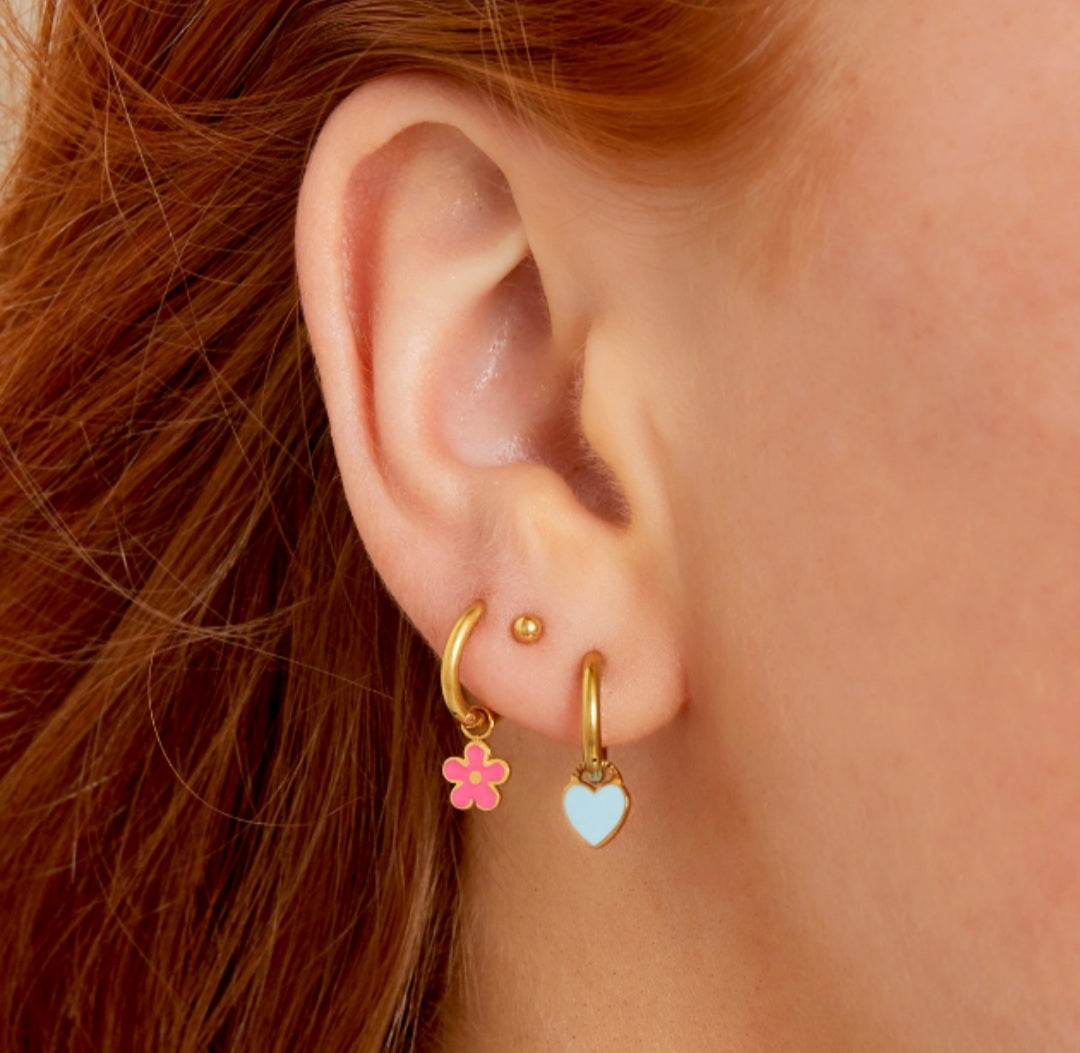 Pendientes Flor Rosa Brillante. No disponible.