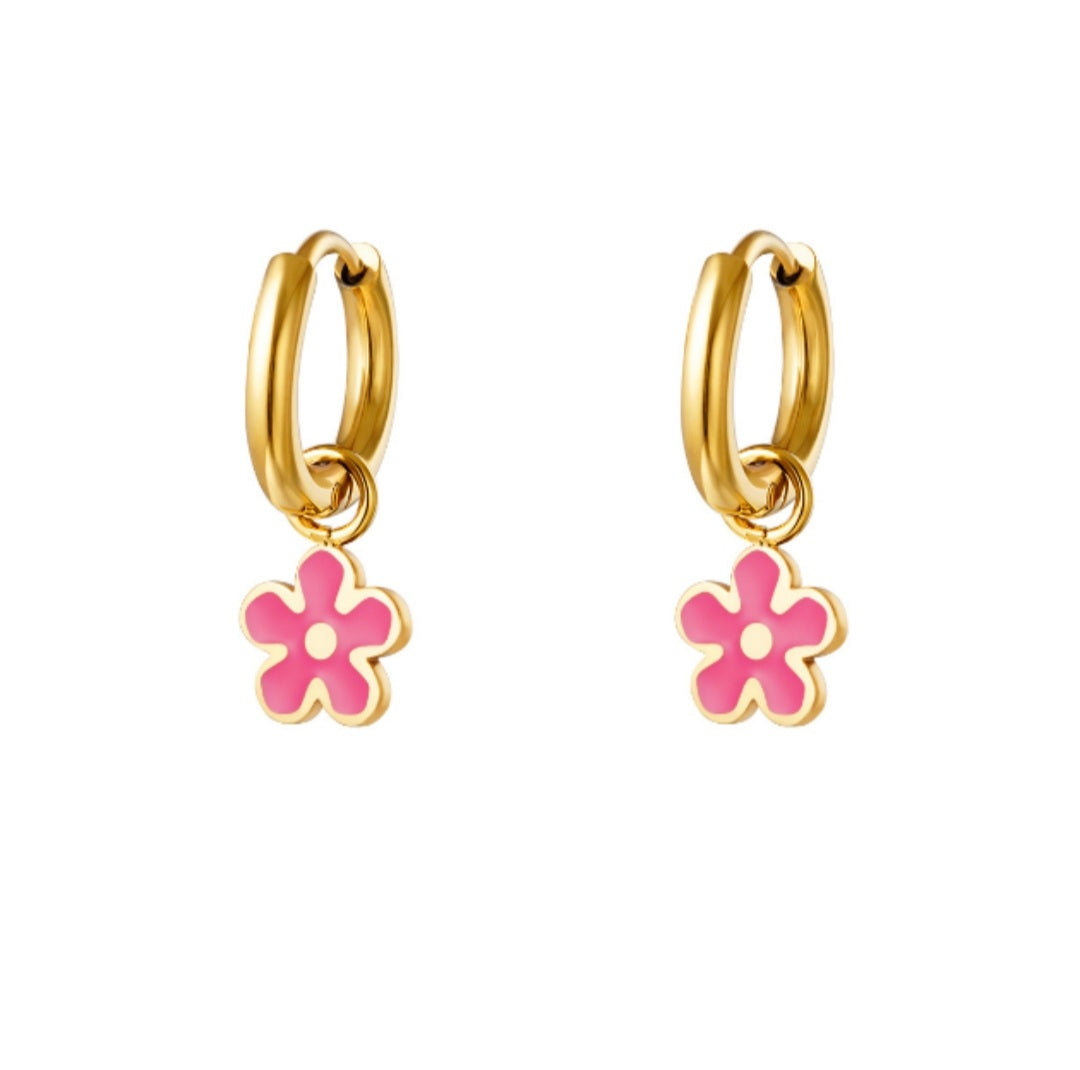 Pendientes Flor Rosa Brillante. No disponible.