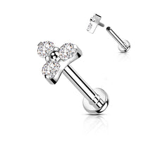 labret zilver- of goudkleurig met triple zirconia, chirurgisch staal, voor helix, tragus