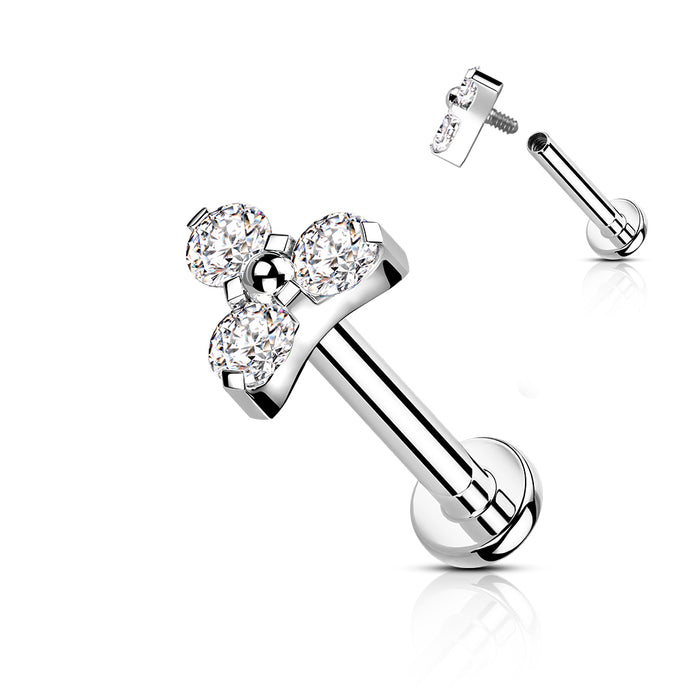 labret zilver- of goudkleurig met triple zirconia, chirurgisch staal, voor helix, tragus