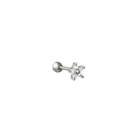 Zilverkleurige Barbell Piercing Bloemetje Zirconia brass Roestvrij Staal