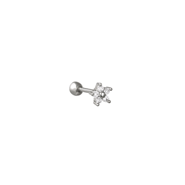 Zilverkleurige Barbell Piercing Bloemetje Zirconia brass Roestvrij Staal