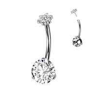 Zilverkleurige titanium navelpiercing met bloemvormige top – voor de navel