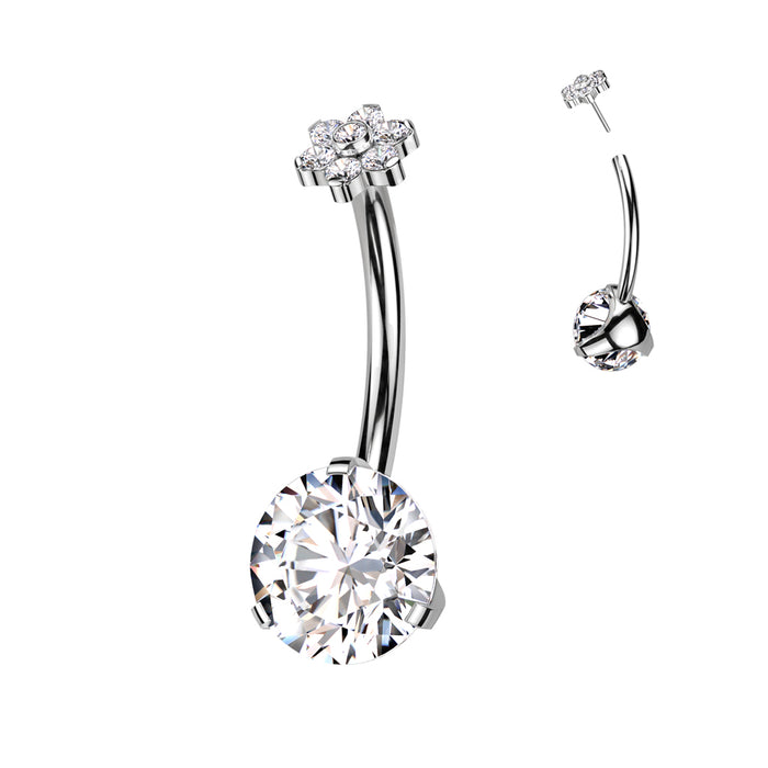 Zilverkleurige titanium navelpiercing met bloemvormige top – voor de navel