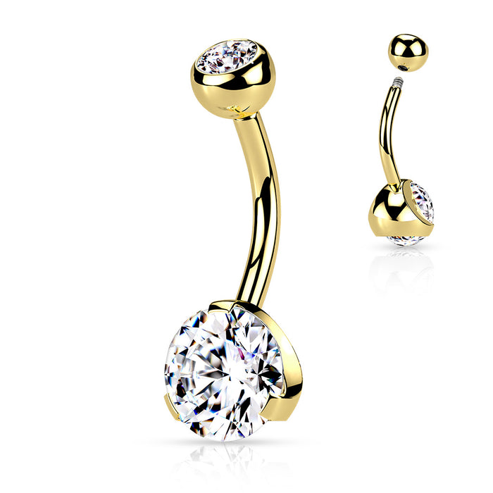 Goudkleurige navelpiercing met helder kristal, chirurgisch staal, elegant ontwerp