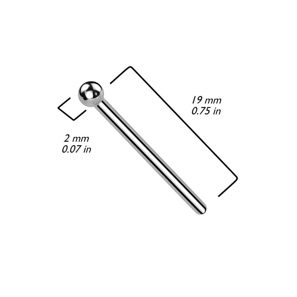 Zilverkleurige neuspiercing met buigbare vorm en afmetingen