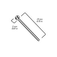 Zilverkleurige neuspiercing met buigbare vorm en afmetingen