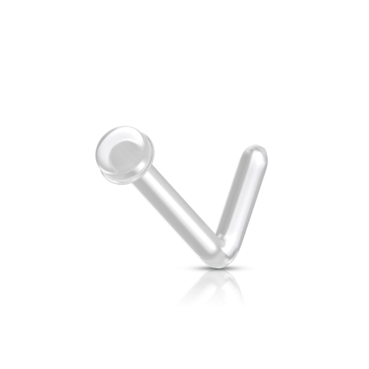 Transparante neuspiercing retainer van Bioflex, 0.8mm dik, met disc top.