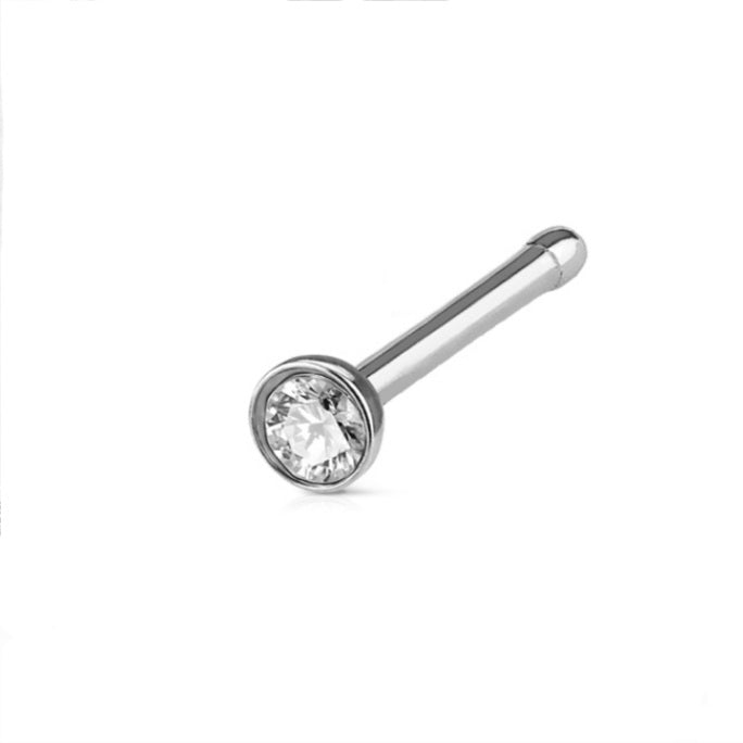 Zilverkleurige neuspiercing stud met kristal – chirurgisch staal, minimalistisch design