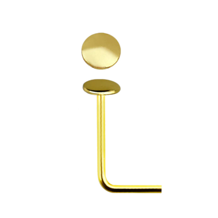 L-vorm neuspiercing met vlakke top, verguld goud, vervaardigd uit sterling zilver s925, geschikt voor de nostril.