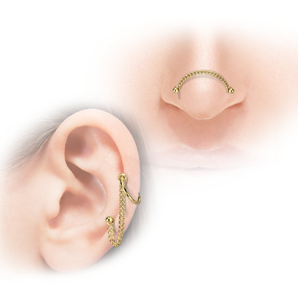 Voorbeelden hoe de piercingketting te gebruiken bij neus- of oorpiercings